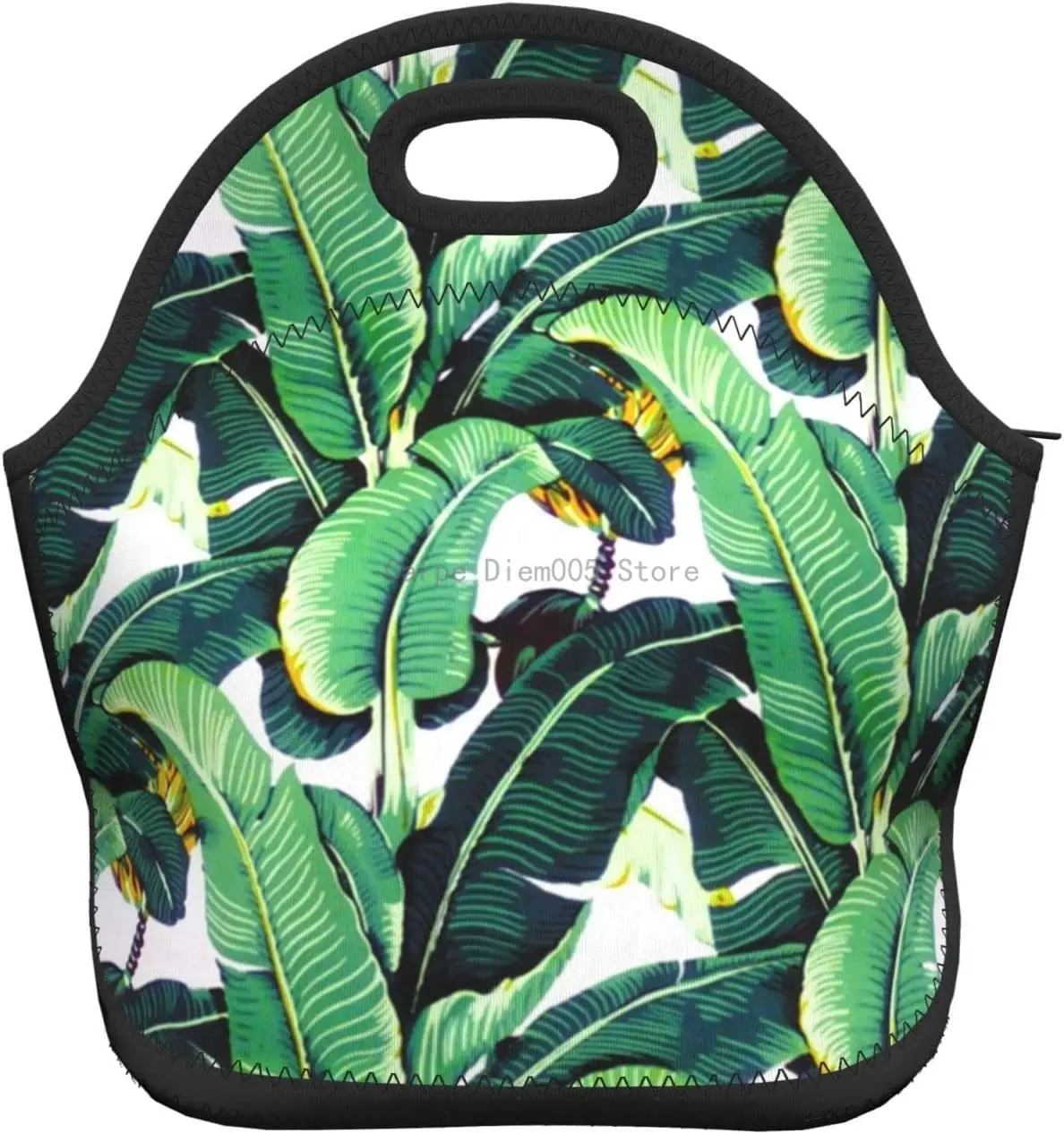 

Insulated Neoprene Lunch Bag Green Banana Leaves Insulated Soft And Light Lunch Box For Office School Girls Boys