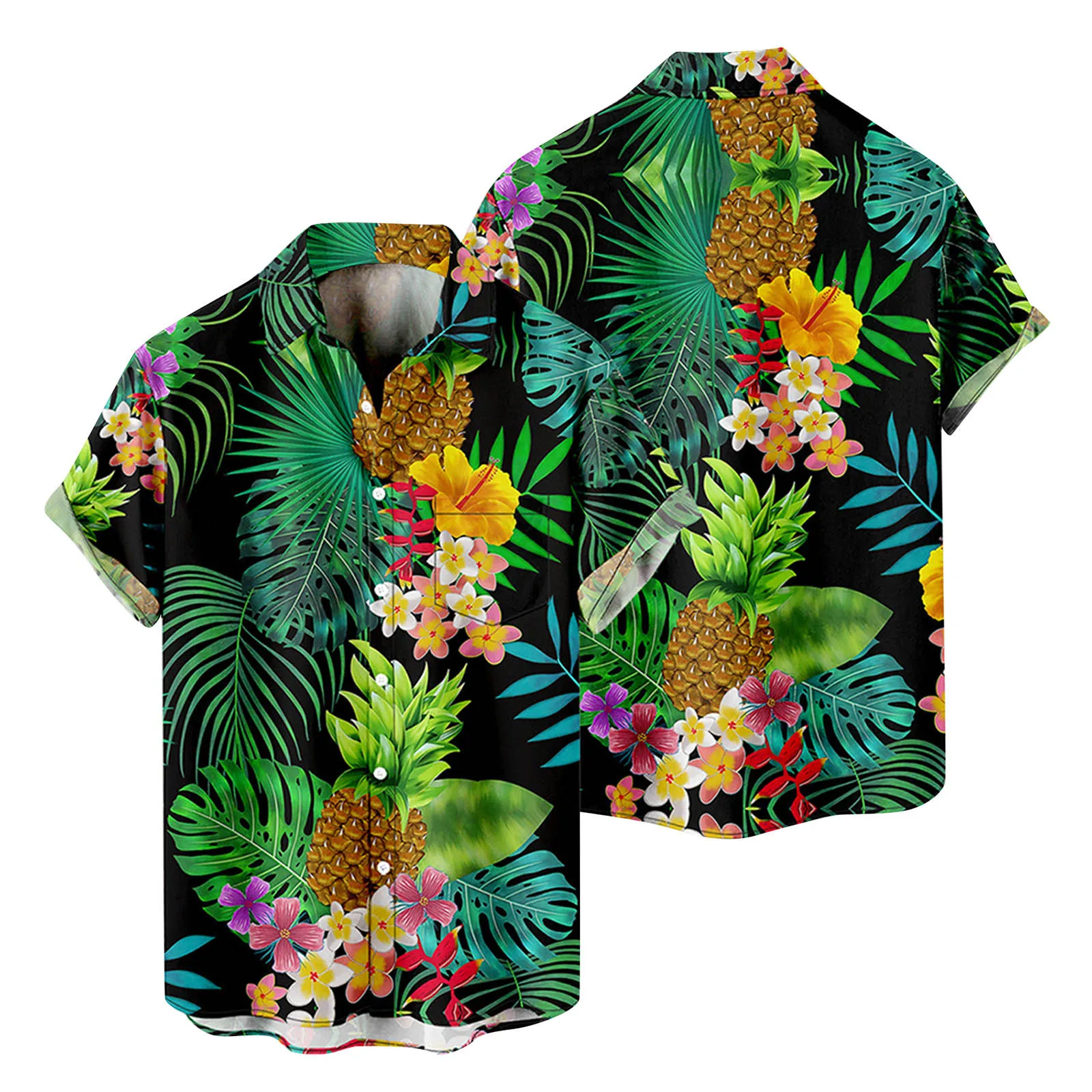 

Рубашка мужская средней длины с пряжкой, Повседневная модная сорочка с отложным воротником и коротким рукавом, с 3D-принтом, для отдыха