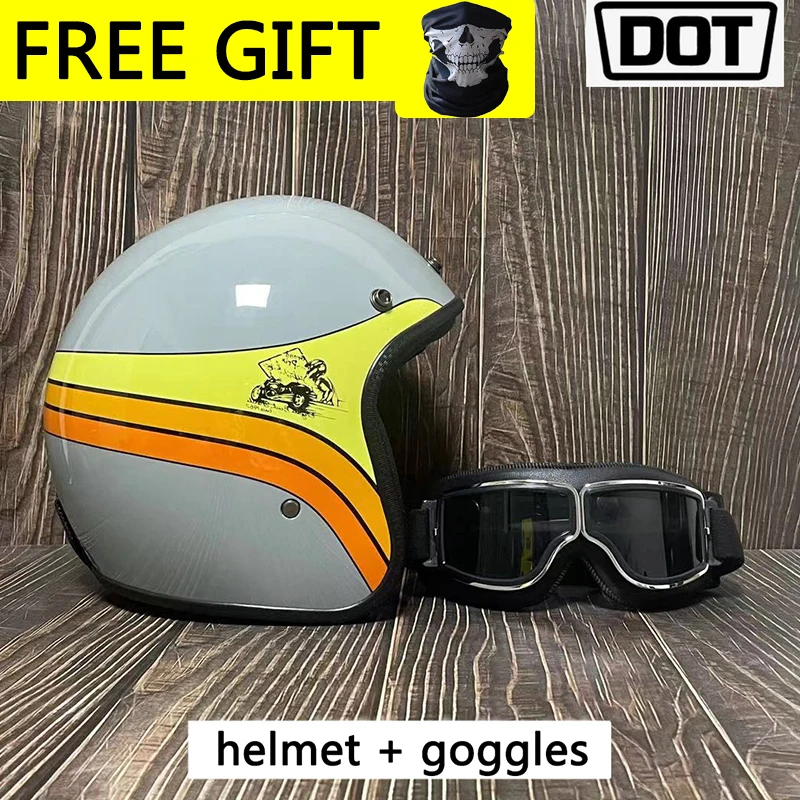 

DOT approved motorcycle retro helmet + goggles casco 3/4 open face helmet cafe racer helmet For Yamaha FZ6 FZ1 XJ6 MT07 MT09 R6