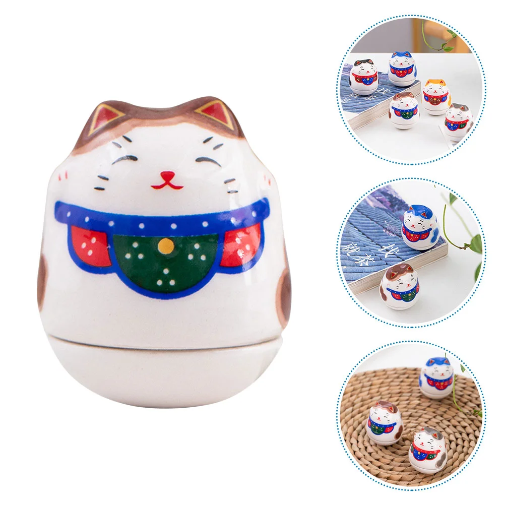 

Cat Fortune Toy Figurine Statue Lucky Tumbler Neko Maneki Decor Luck Ornament Wealth Japanese Wobble Figureceramic Animal