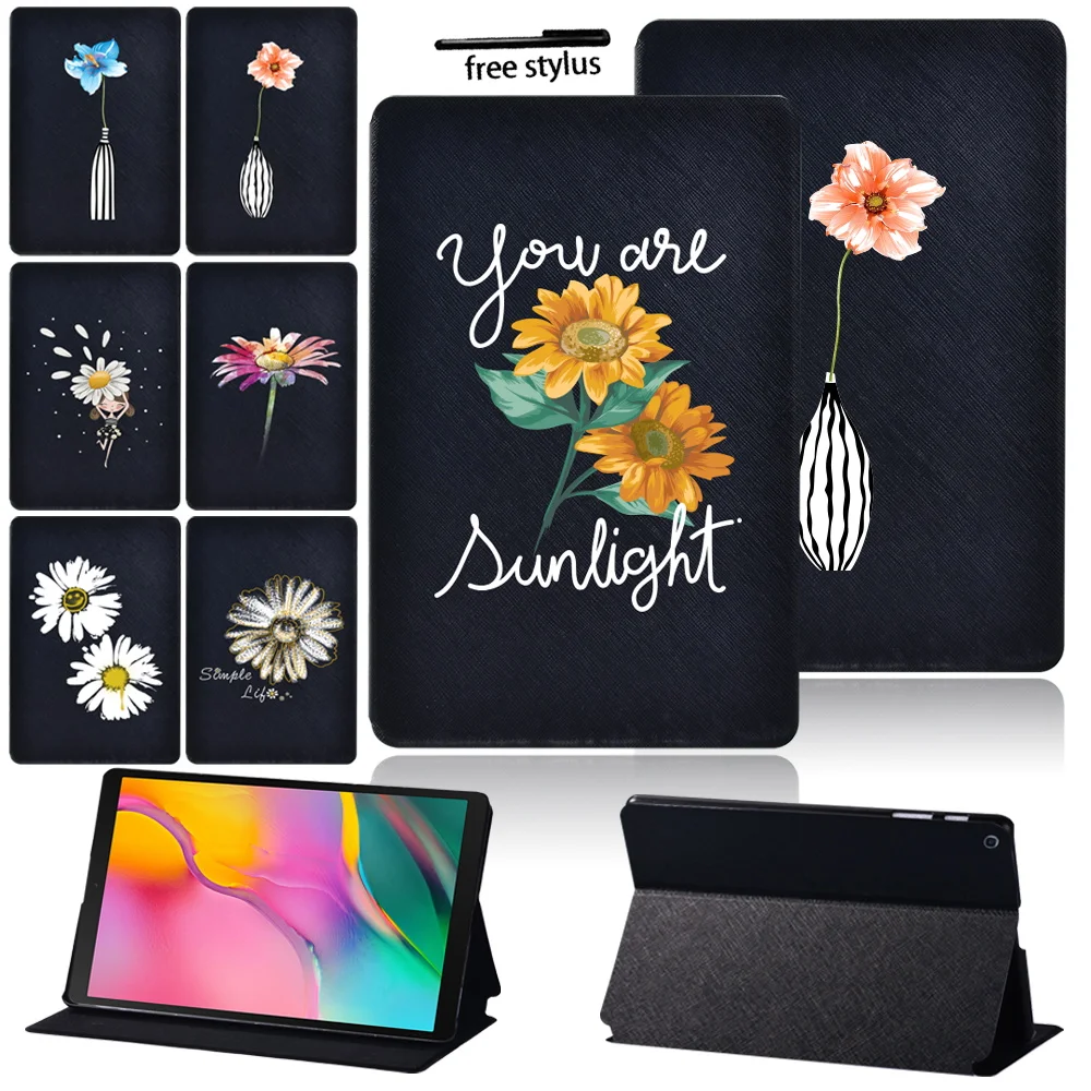 

For Samsung Galaxy Tab S6 Lite/S5e/Tab S7/Tab S4/Tab S6 Tablet Case Small Daisy Print Pattern Protective Cover + Stylus