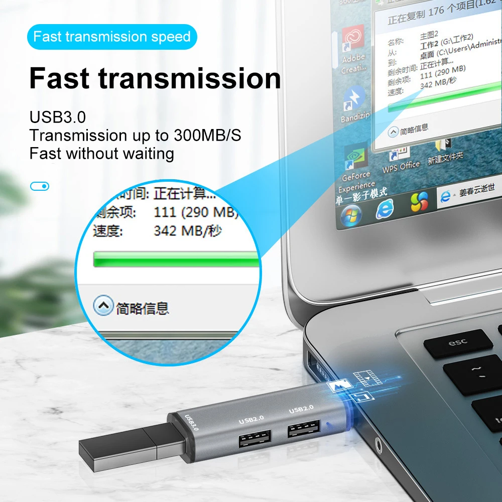 

High Speed Usb Splitter Aluminum Alloy 3 In 1 Splitter Adapter Portable 5gbps Mini Usb Hub 3 Port Multi 2.0 Usb Hub Mini Mini