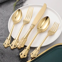 5pcs kitchen cutlery set forks knives spoons tableware 1810 stainless steel dinnerware set golden flatware set dishwasher safe