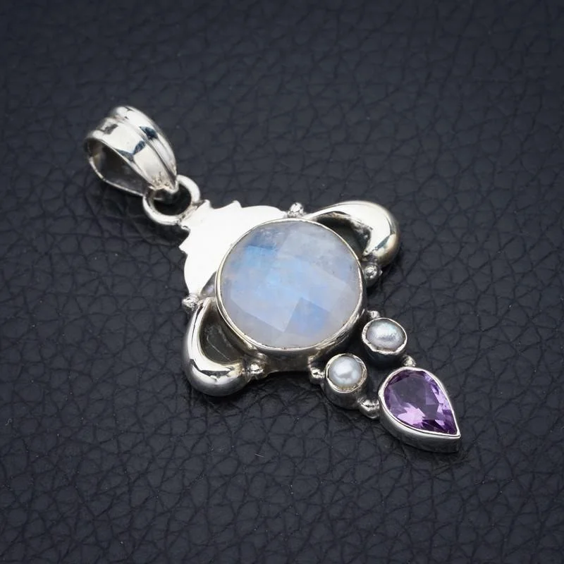 

StarGems Moonstone Amethyst Handmade 925 Sterling Silver Pendant 1.75" F5009