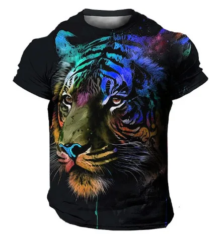

2023 Summer T-shirt Men's 3d T-shirt Lion Printed Short sleeve T-shirt 3DT Shirt Lifelike Tiger Tees