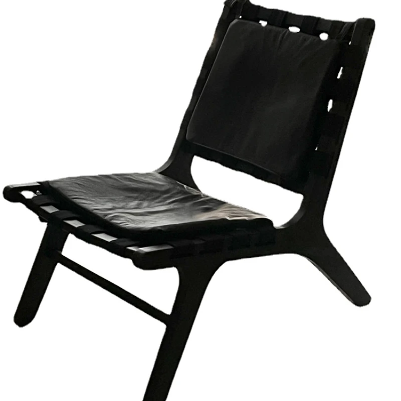 

Zl Solid Wood Leather Lounge Chair Top Layer Oil Wax Skin Oak Single-Seat Sofa Chair