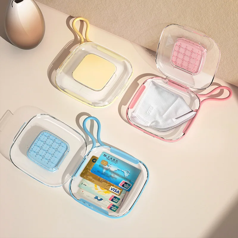 

ID Bus Credit Card Card Holder Clear Pink Blue Yellow Portable Case Money Coin Bags Mask Clip Earrings Earphone Keys Storage Box