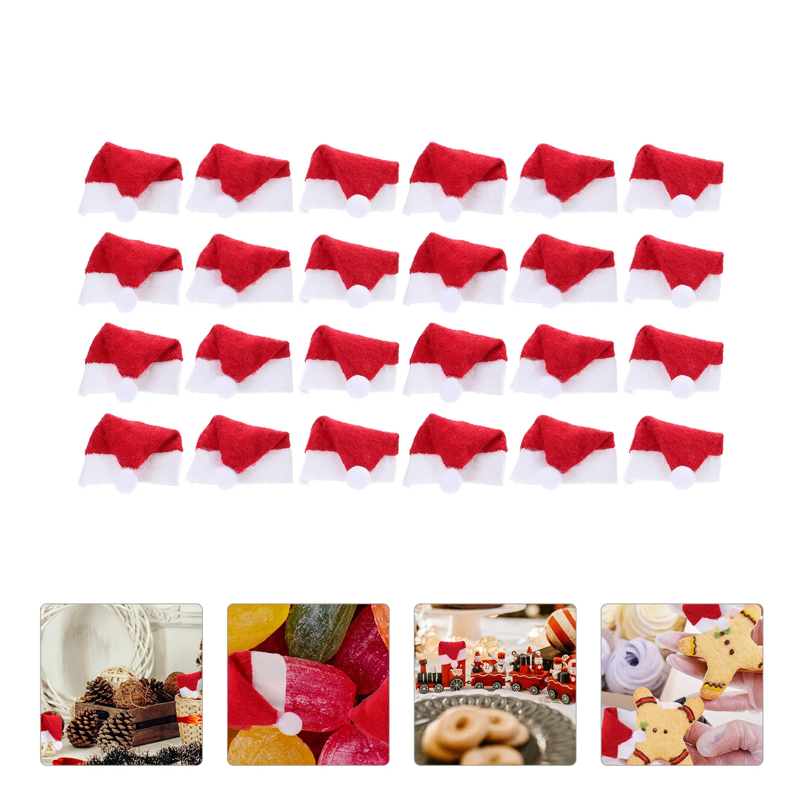 

24pcs Christmas Hat Red Mini Accessoriess Decoration Red Bottle Lollipop Candy for Christmas Dinner Table