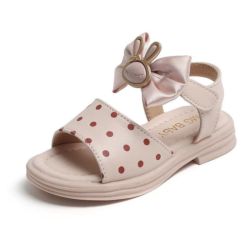 

Girls Sandals 2023 Summer New Kids Fashion Polka Dot Printing with Bunny and Bow Open-toe Children Casual Beach Shoes Korean