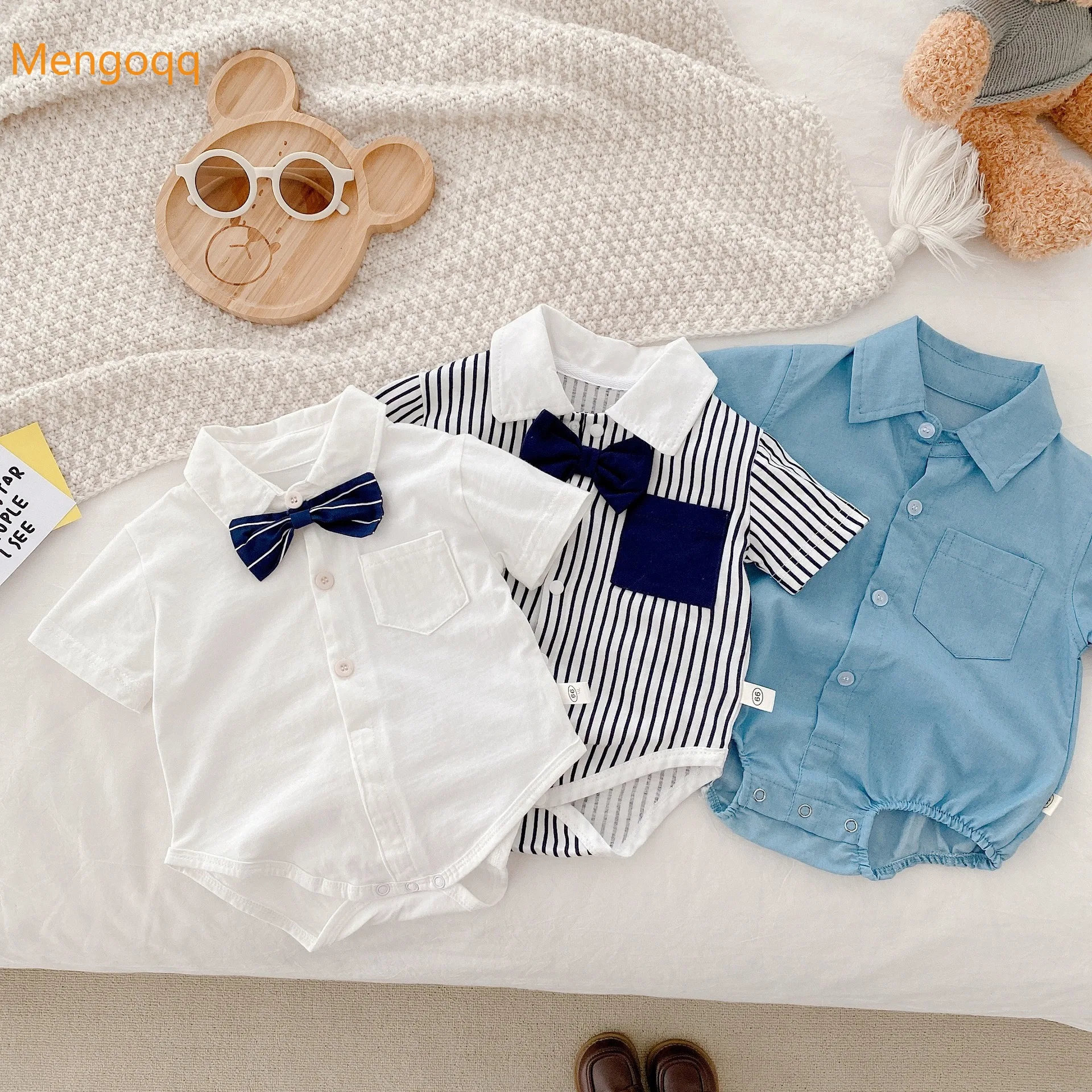 

Newborn Short-sleeved Romper Summer Baby Boys Gentleman Clothes Kids Infant Jumpsuits Cotton Clothes Thin Bodysuits Bow 0-24M