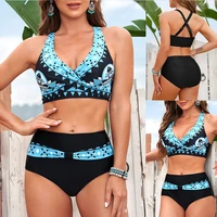 2022 new swimsuit sexy high waist printed women bikini set beachwear push up bathing suit female swimwear two piece