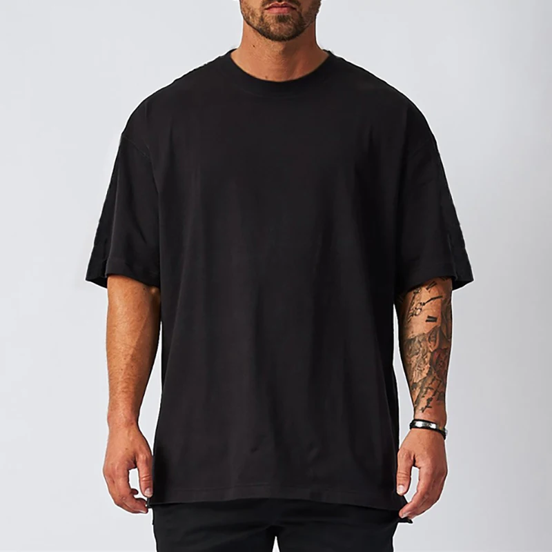 

1326 Mens Oversized Fit Korte Mouw T-shirt Met Dropped Schouder Losse Hiphop Fitness T-shirt Zomer Gym Bodybuilding Tops Tees