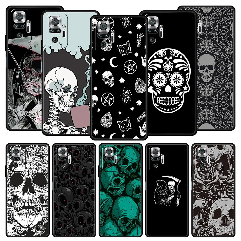 

Black and White Skull Graffiti Phone Case For Xiaomi Redmi Note 10 11 9 8 Pro 10S 9S 7 8T 9T 9A 8A 9C K40 Gaming 11T 5G Cover