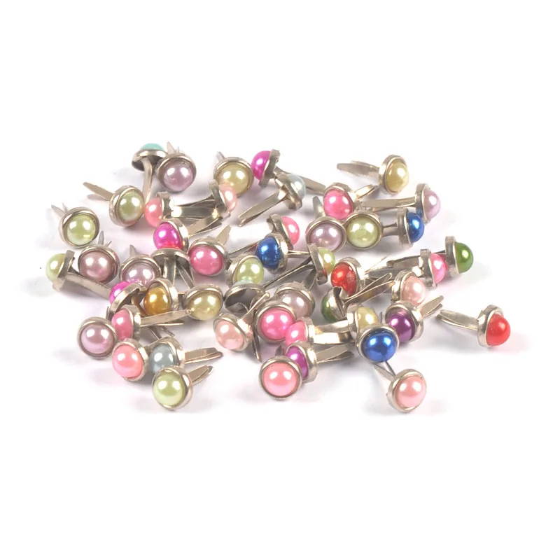 

50pcs Mix Color Round Pearl Brads Scrapbooking Handmade Embellishment Fastener Metal Crafts DIY Home Decoration 6x12mm c1901