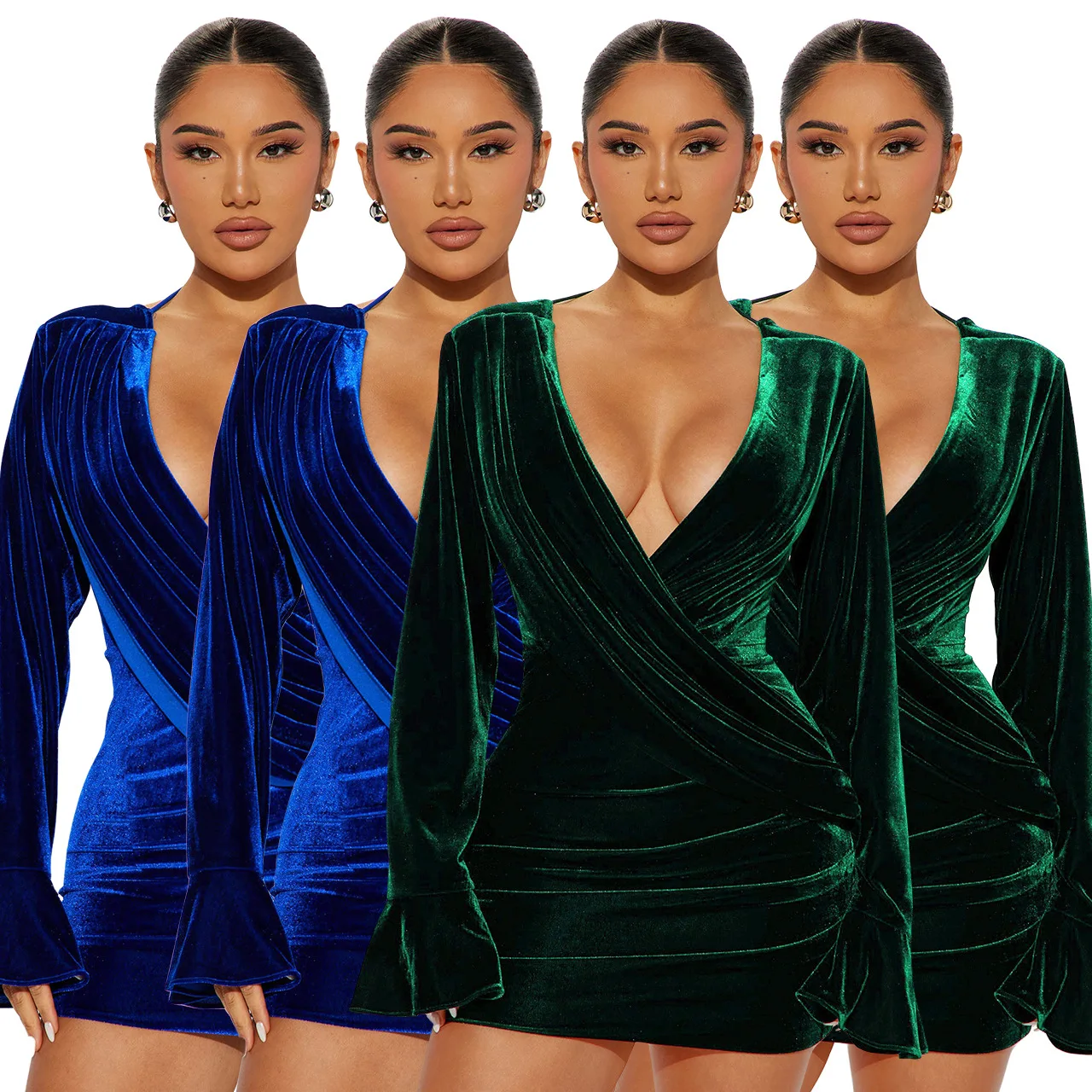 

Осенне-зимнее женское сексуальное платье с V-образным вырезом и длинными рукавами