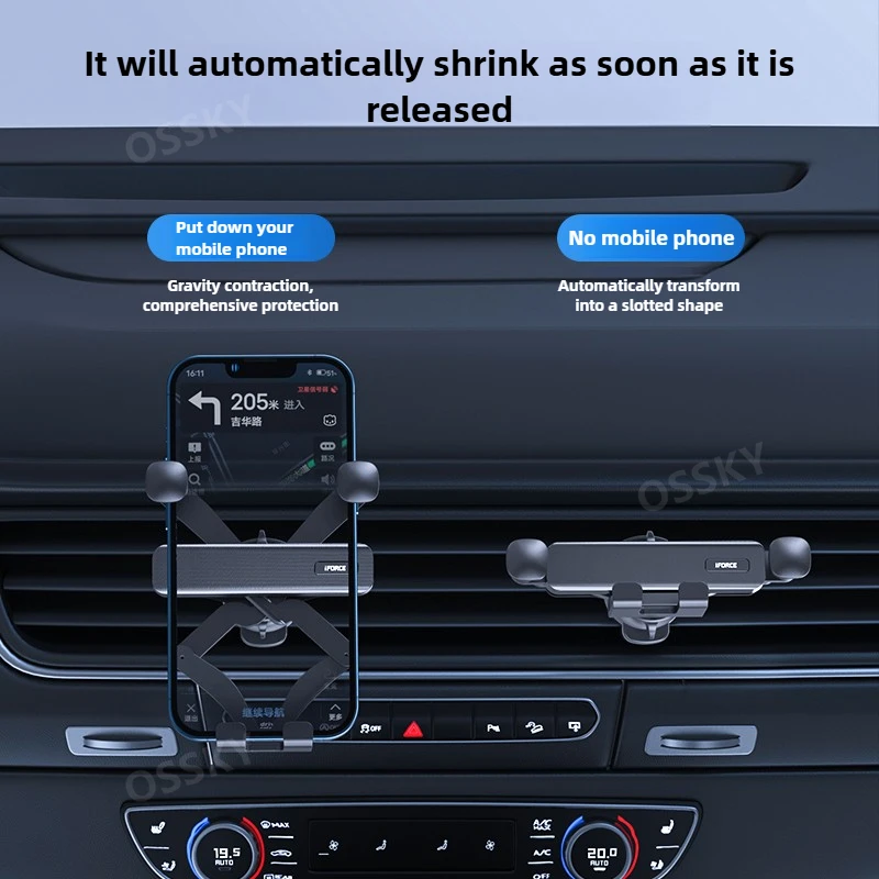 Фото Универсальный автомобильный держатель OSSKY Gravity для смартфонов iPhone 17, 16, 15, Xiaomi (4.7-6.8 дюймов) с креплением на вентиляционную решетку, надежный фиксатор №3