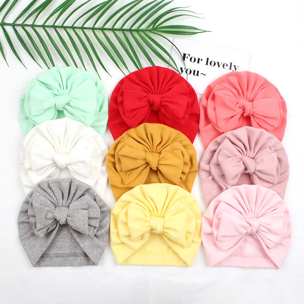 

Turban Baby Girls Hat Cute Bowknot Hat for Toddler Cotton Baby Girls Beanie Caps For Kids Toddler Hair Accessories Elastic