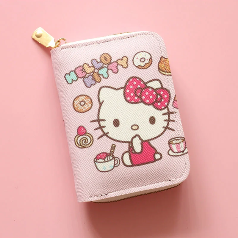 

Sanrio, кошелек Hello Kitty для кредитных карт, Женский симпатичный кошелек на молнии в стиле Каваий, Коричный, с мультяшным рисунком, кошелек для де...