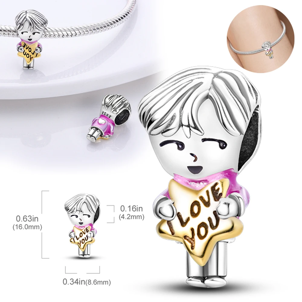 

Шармы-подвески для влюбленных пар мальчиков и девочек из серебра 925 пробы, циркониевые подвески для оригинального браслета, ожерелье для же...