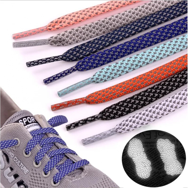 

1Pair Reflective Flat Shoelaces Fluorescent Sneaker Shoestrings Sports Shoelace Running Shoes lace Adult children Shoelace 120CM