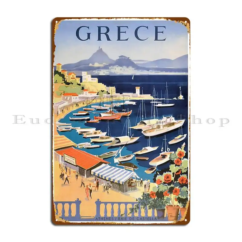 1955 Греция Афины залив кастеллы постер для путешествий металлический знак клуб