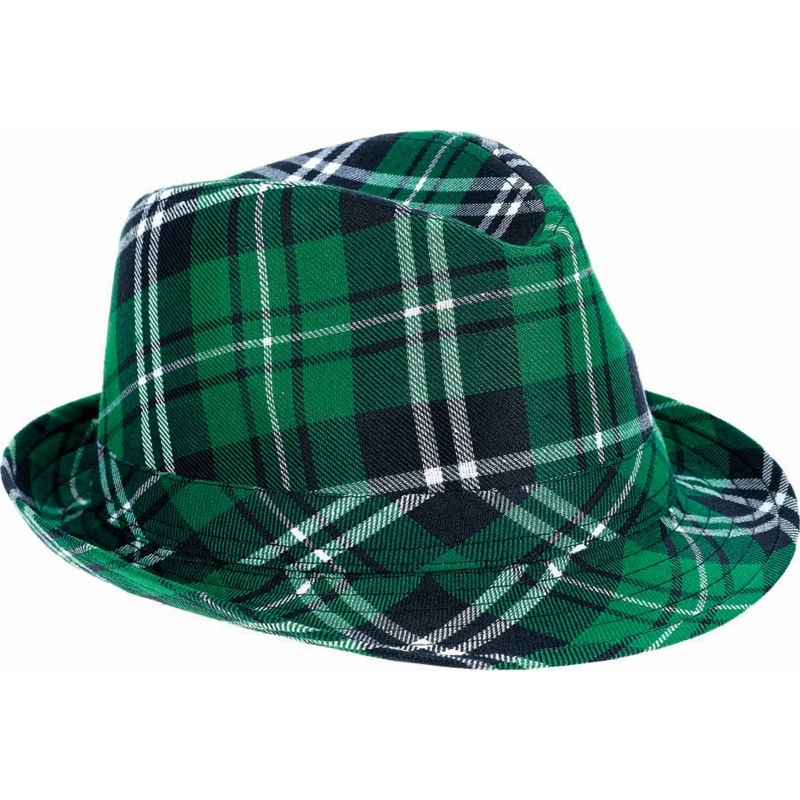 

Niche Plaid Green Fedora Hat Saint Patrick's Day Fisherman Hat Bucket Hat All-match for Boy Girl Youth Men Women Couples