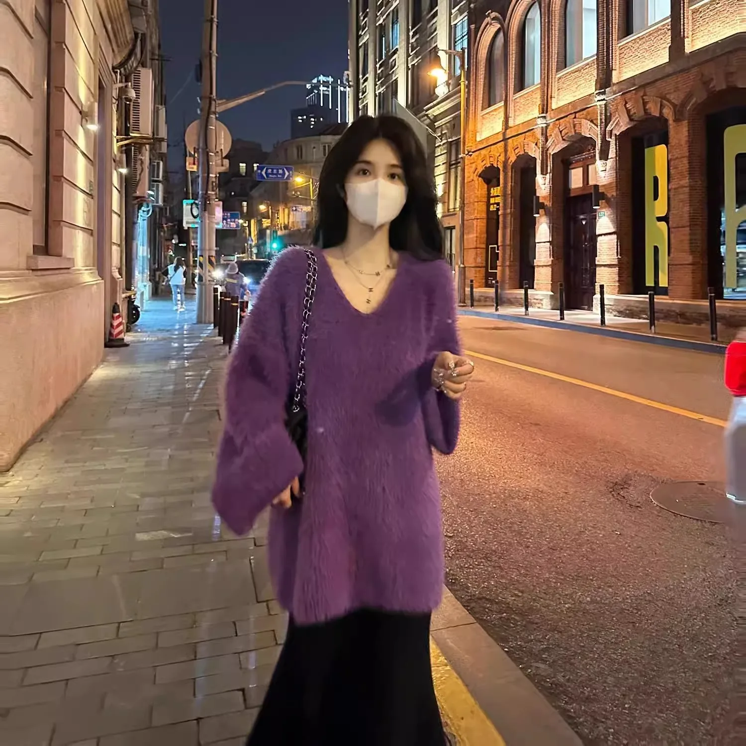 Осенне-зимний высококачественный фиолетовый бархатный свитер из искусственной