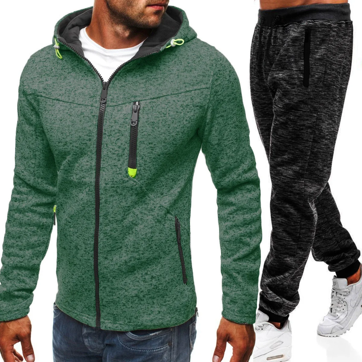 Men Tracksuit 2 Pieces Cardigan Hoodie Sweatpants Sportswear Suit Oversized Hoodies Casual Mens Zip Up Oodie Set Chandals Hombre