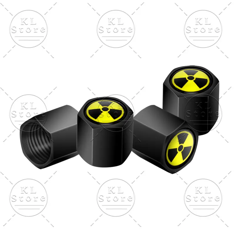 

4 шт., радиоактивное предупреждение, атомная эмблема ядерного излучения, алюминиевый сплав, колпачки для клапанов автомобильных колес, пылезащитный чехол, аксессуары