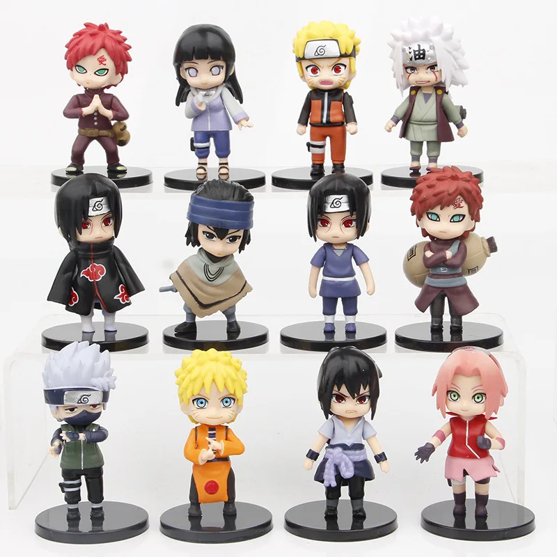 

12Pcs/Lot Cartoon Kawaii NARUTO Anime Figure Sasuke Kakashi Itachi Gaara Jiraiya Mini Q Verison Wholesale PVC Model Toys Gift