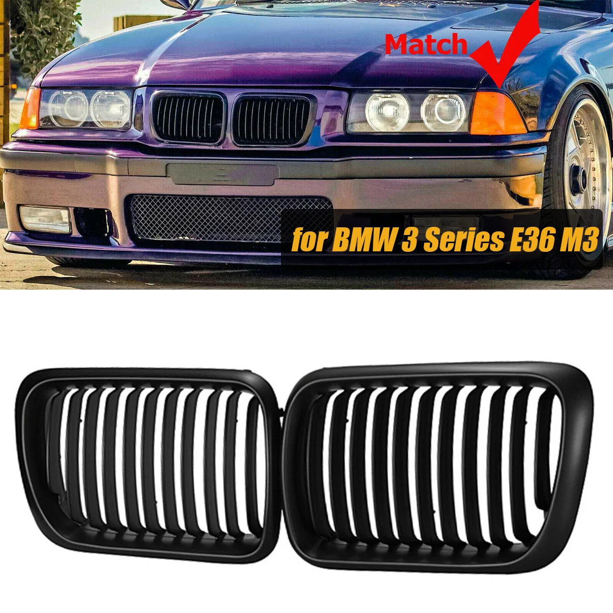 

for BMW 3 Series E36 M3 318ti 320i Coupe 96-99 Facelift Front Center Grills Kidney Grille 51138195152 51138195151 Matte Black