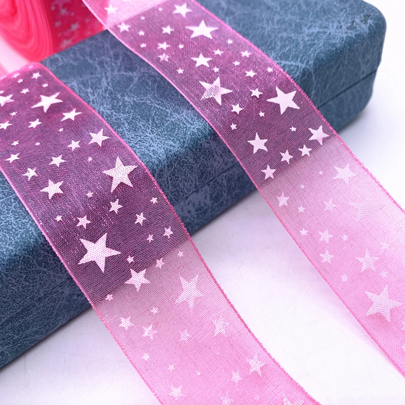 Новинка 25 мм 5 ярдов лента из органзы с принтом в виде пентаграммы ремесло сделай