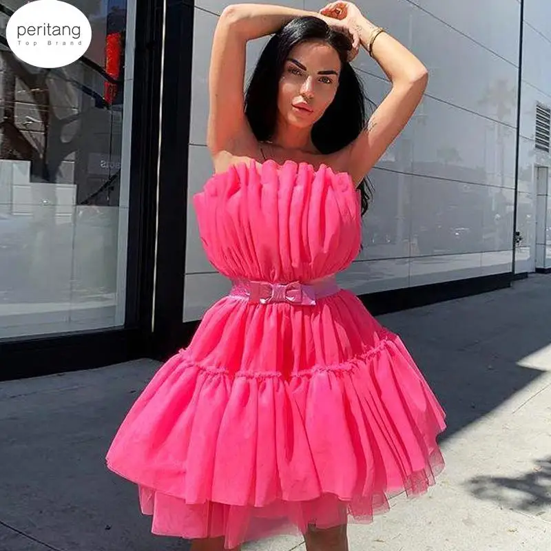 

Сетчатое кружевное Бандажное платье без бретелек, Модное бальное платье, Клубные женские летние сексуальные платья с бантом, женские платья