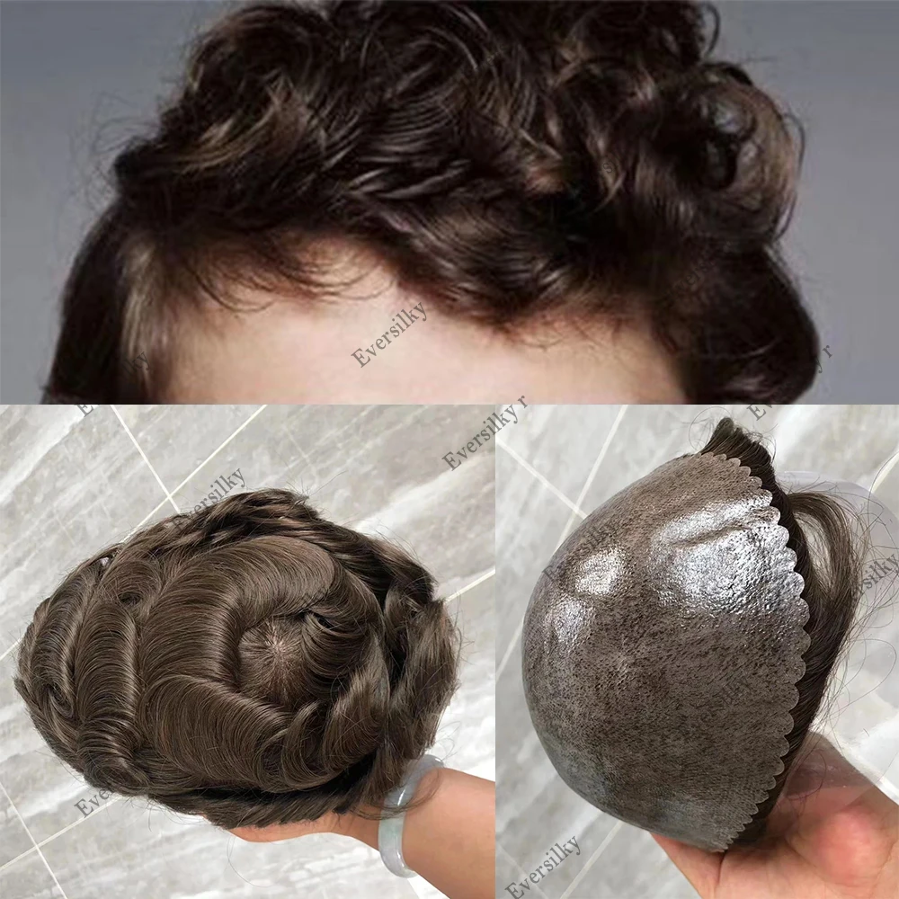 Super Durable Injection Thin Skin Toupee Real Front Hairline Full Pu Men's Wig 100% Human Hair Male Unit Capillary Prosthesis