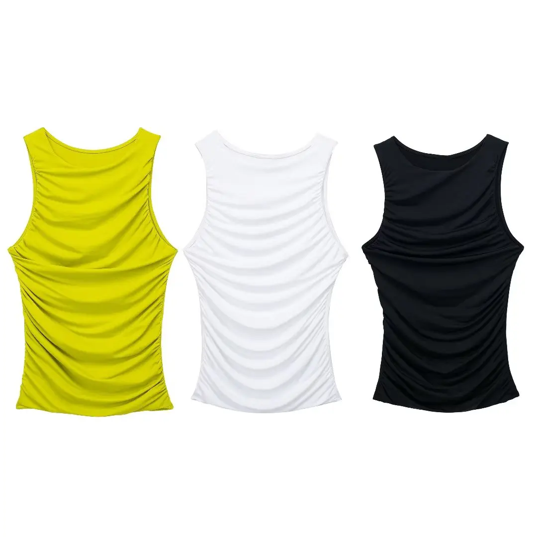 

Women 2023 New Fashion Wrinkled sleeveless Tank Tops Vintage Cropped Female Camis Chic Tops