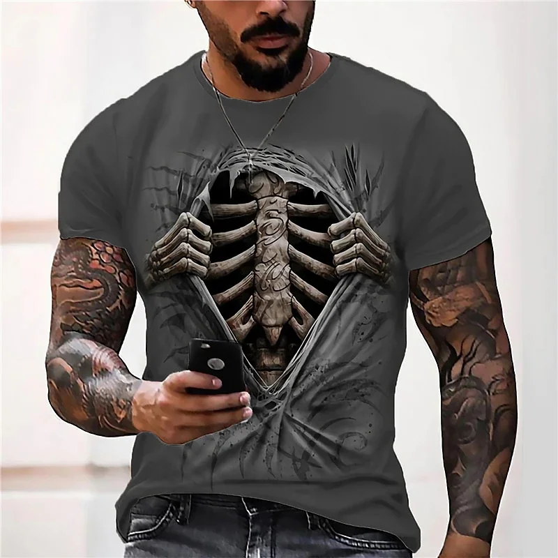 

2023 New Skull Rose Romantic HD3D Printed Men's and Women's T-shirts HD Short Sleeve Plus Size Summer Short Sleeve Top