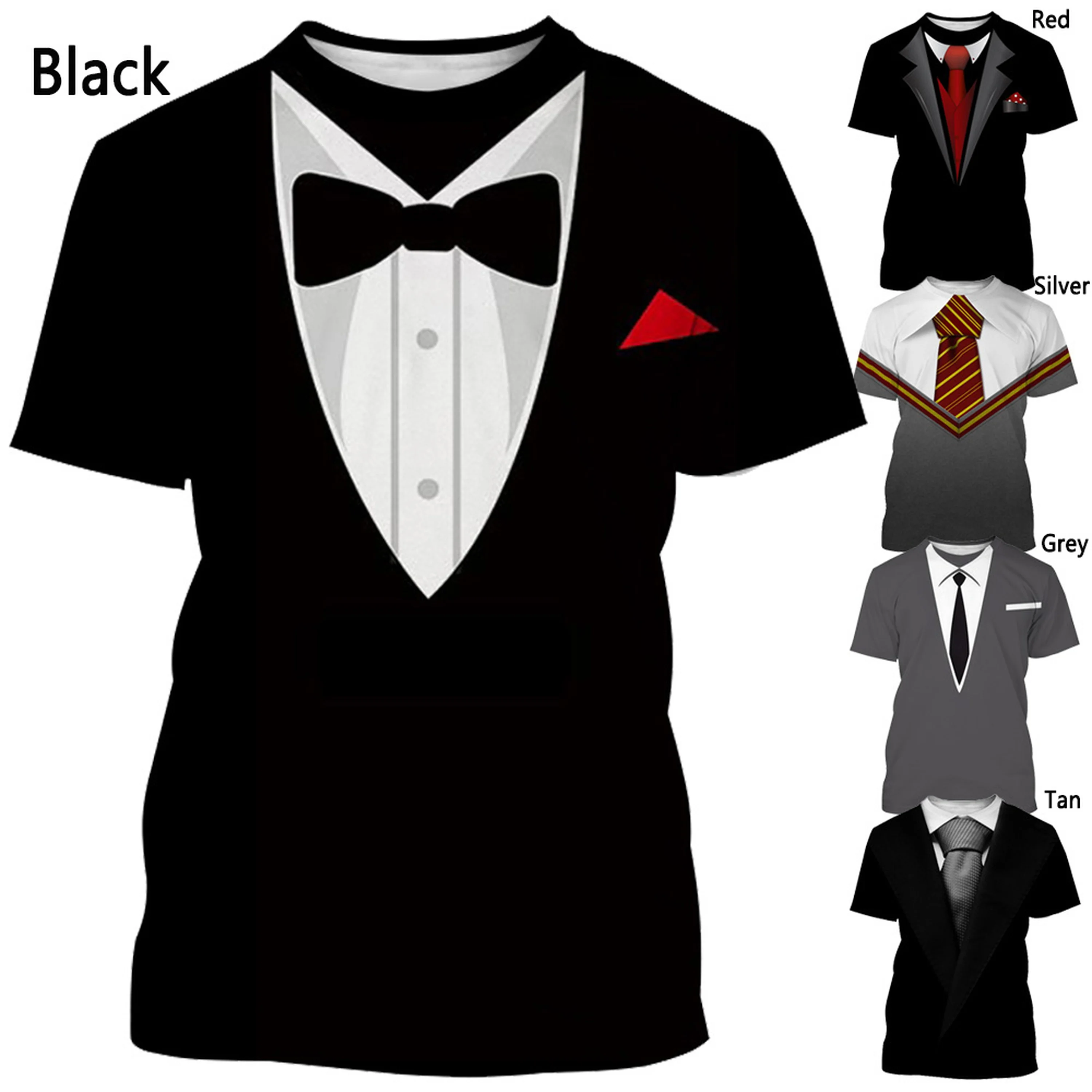 

Футболка с бантом 3D Летняя мужская футболка смокинг ретро костюм с галстуком Футболка с принтом Повседневный Забавный уличный костюм с кор...