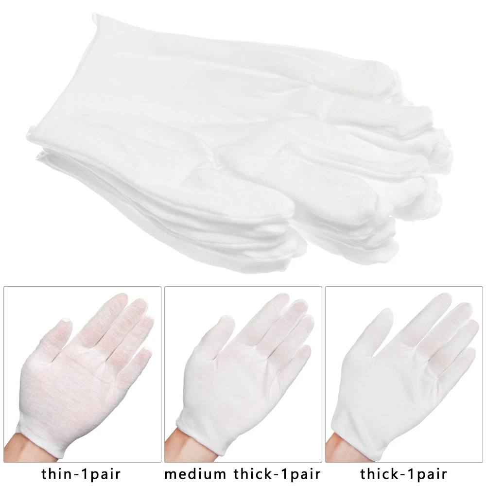 1Pair White Cotton Gloves Labor Protection Gloves for Jewelry Appreciation Thin Medium Cleaning Gardening Etiquette Supplies