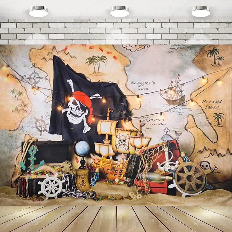 Pirate Treasure Map Photography Backdrop Island Treasure Map Birthday Party Decor Photography Background Banner Halloween