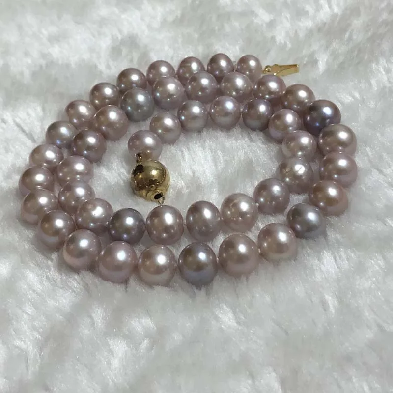 ELEISPLJEWELRY 9MM Round Natural Purple Pearls Necklace  #23000123