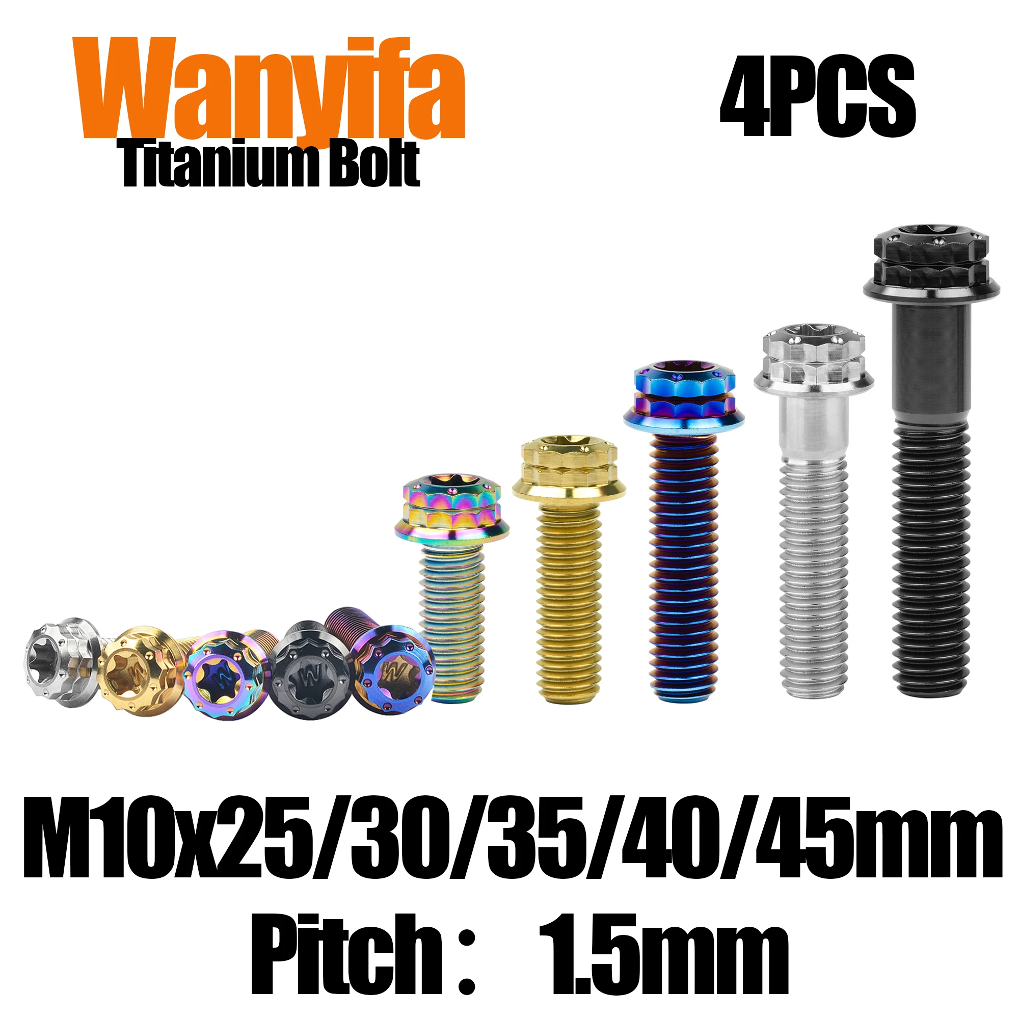 

Wanyifa Bicycle Bolt Set M10x25/30/35/40/45mm Titanium Alloy Fancy Flange Head Torx Screws for MTB Part Pitch：1.5mm