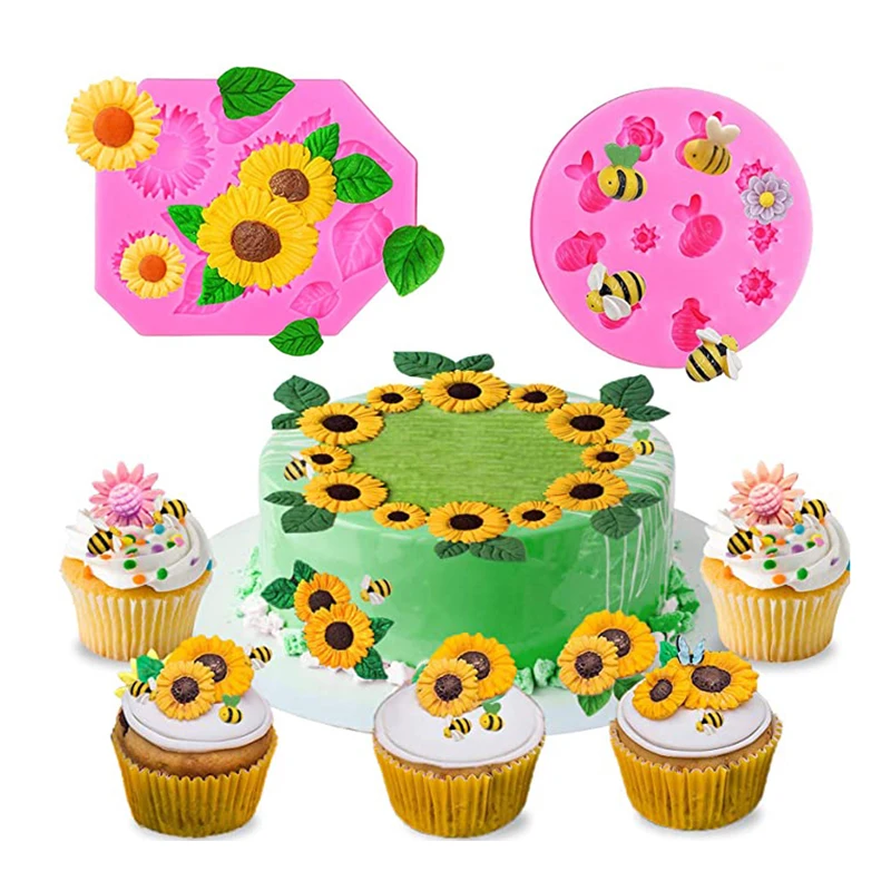 

Sunflower Bee Silicone Fondant Mold Flower Leaf Mold For Baby Shower Birthday Cake Chocolate Sugar Cookie Cupcake Decorating