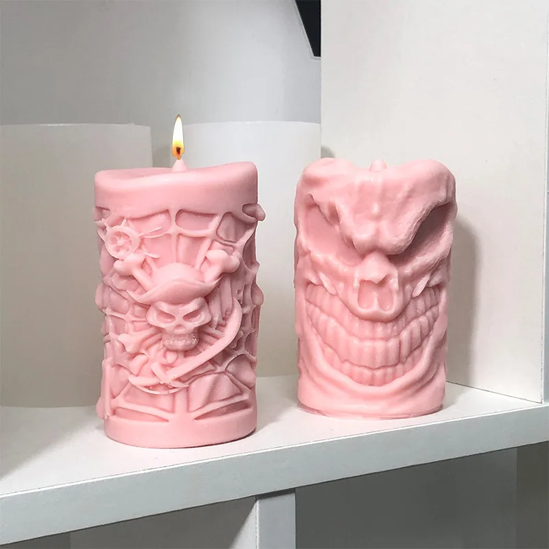 

Halloween Skull Pirate Ghost King Cylindrical Scented Candle Silicone Mold DIY Aromatherapy Plaster Soap Forms Wax Casting Mold