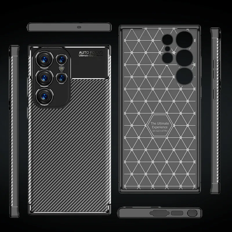 Carbon Fiber Cover For Samsung Galaxy S23 Ultra Case Shockproof Silicone Bumper For Samsung S23 Ultra Case For Galaxy S23 S23+