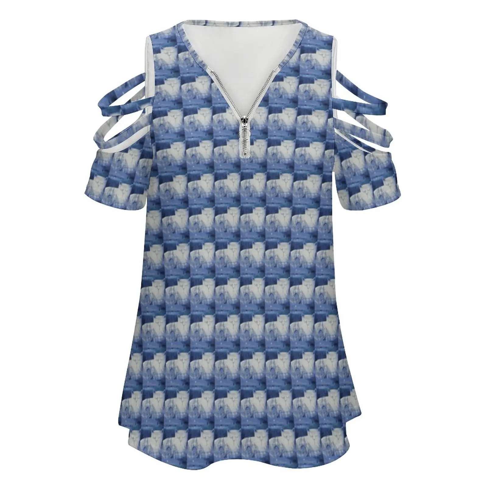 Слепой белый кот на лунной ночи. Женская футболка с круглым вырезом повседневные