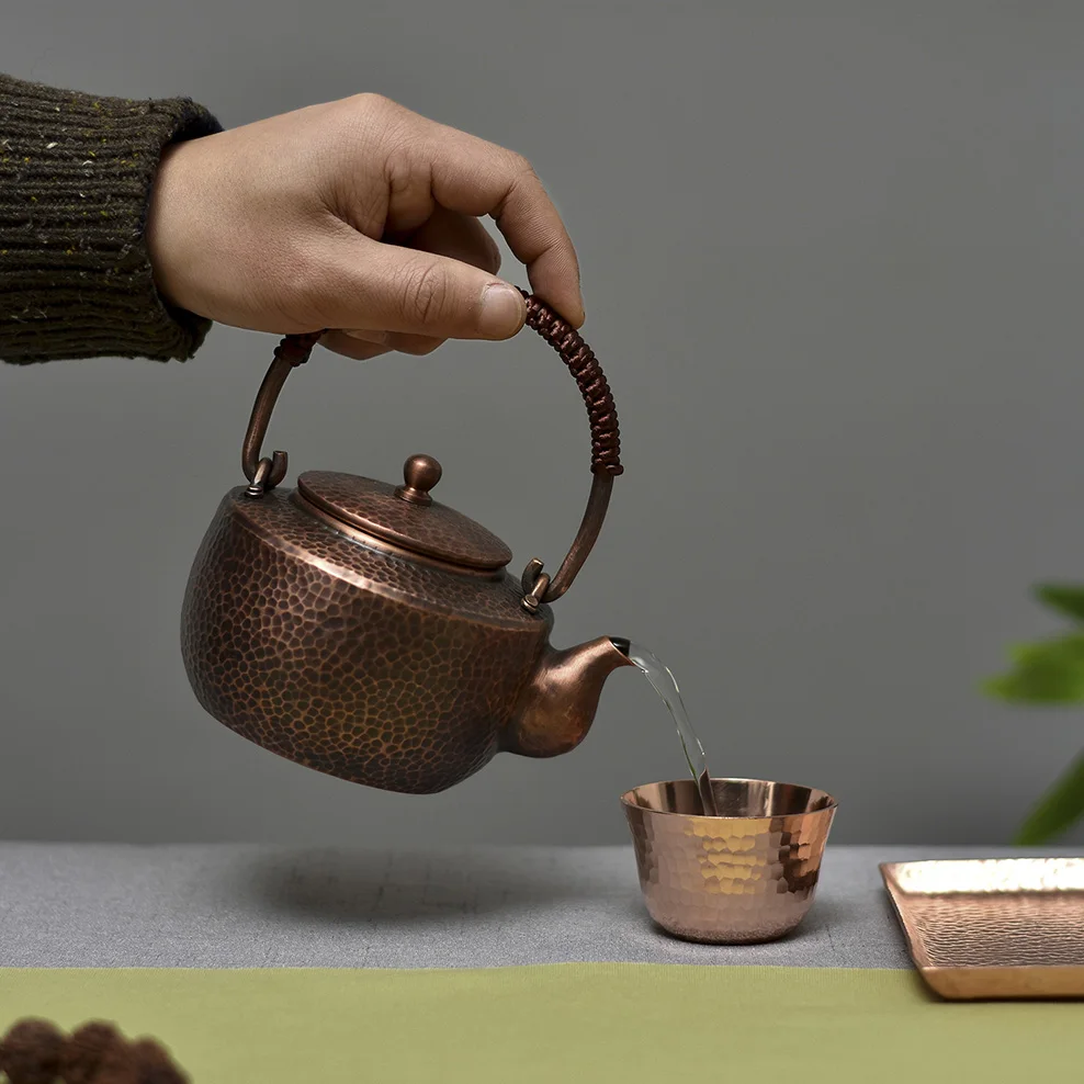 Pure Handmade Boiling Kettle 450MLPure Copper Teapot Lifting Beam Pot Health Tea Infuser Kung Fu Set For Brewing |