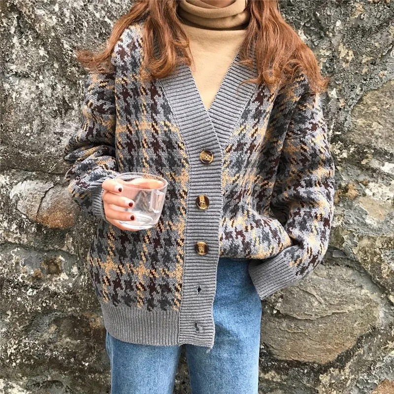 

Женский свободный облегающий кардиган из твида, однобортный вязаный свитер, Повседневный свитер для осени и зимы
