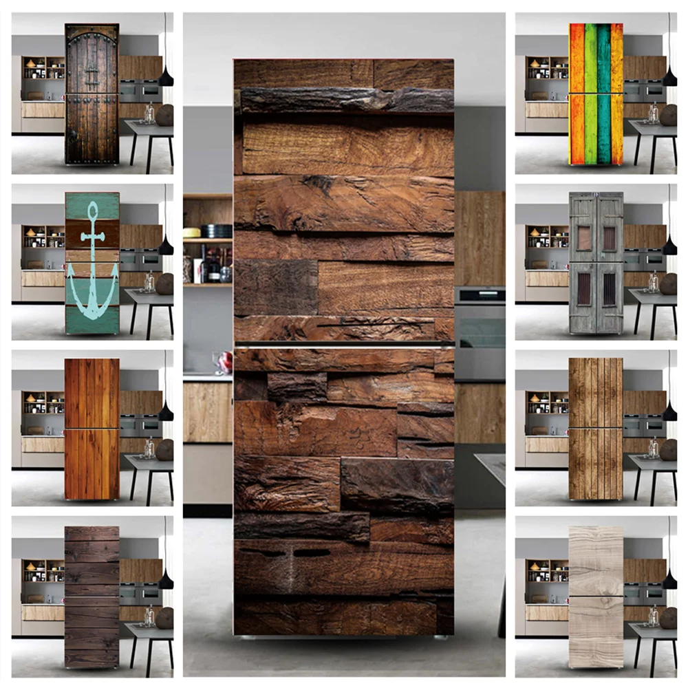 

3d Wood Sticker On The Fridge Vinyl Refrigerator Sticker Door Cover Full Self-adhesive Wallpaper Freezer Decor Film Custom Decal