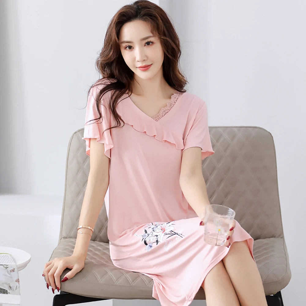 

Летняя Сексуальная кружевная ночная рубашка с V-образным вырезом 2022 простая повседневная женская одежда для сна с принтом топы для сна дыша...