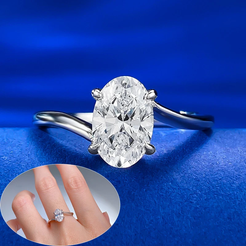 Кольцо Apaison с овальным высокоуглеродистым бриллиантом 6*9 мм женское серебряное